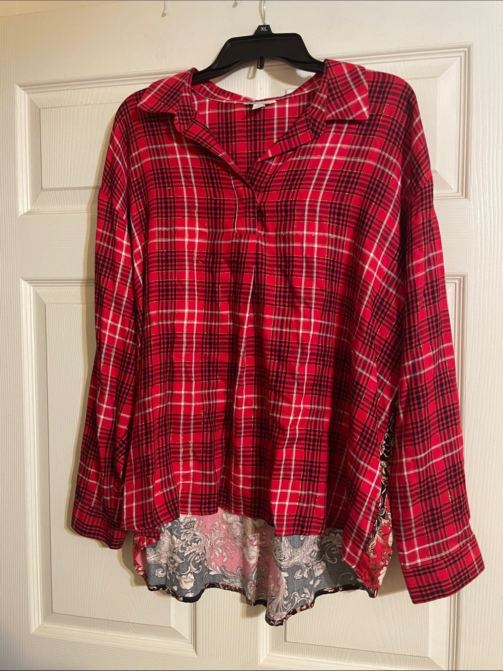 Cato Red Plaid Long-Sleeve Top L
